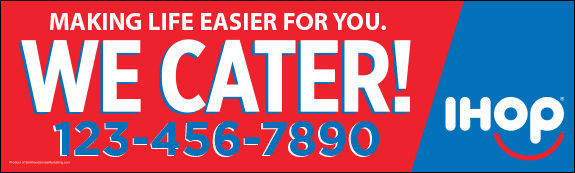 "We Cater" Banner with Phone Number (Red and Blue) - Click Image to Close